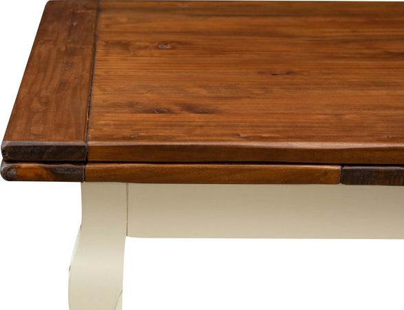 Biscottini-Tavolo-allungabile-Country-in-legno-massello-di-tiglio-struttura-bianca-anticata-piano-noce-Made-in-Italy