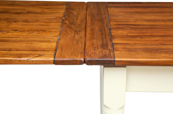 Biscottini-Tavolo-allungabile-Country-in-legno-massello-di-tiglio-struttura-bianca-anticata-piano-noce-Made-in-Italy