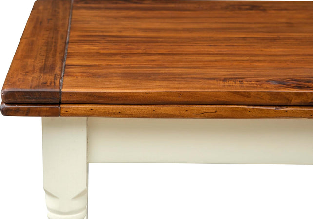 Biscottini-Tavolo-allungabile-Country-in-legno-massello-di-tiglio-struttura-bianca-anticata-piano-noce-Made-in-Italy
