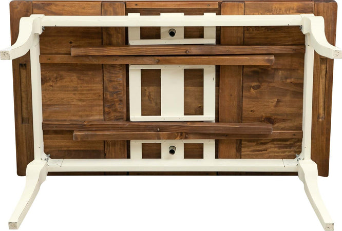 Biscottini-Tavolo-allungabile-Country-in-legno-massello-di-tiglio-struttura-bianca-anticata-piano-noce-Made-in-Italy