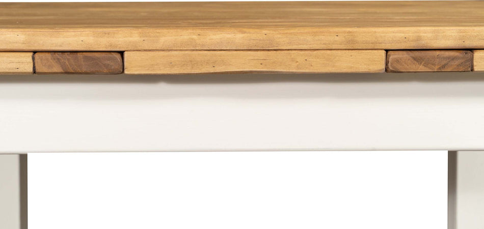 Biscottini-Tavolo-allungabile-Country-legno-massello-di-tiglio-con-struttura-bianca-anticata-piano-naturale.-Made-in-Italy