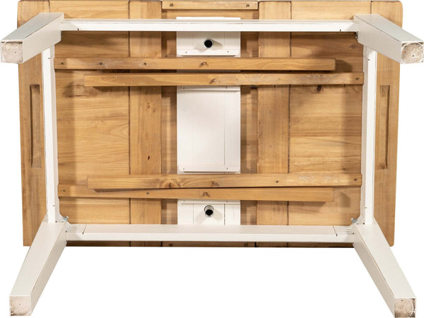 Biscottini-Tavolo-allungabile-Country-legno-massello-di-tiglio-con-struttura-bianca-anticata-piano-naturale.-Made-in-Italy