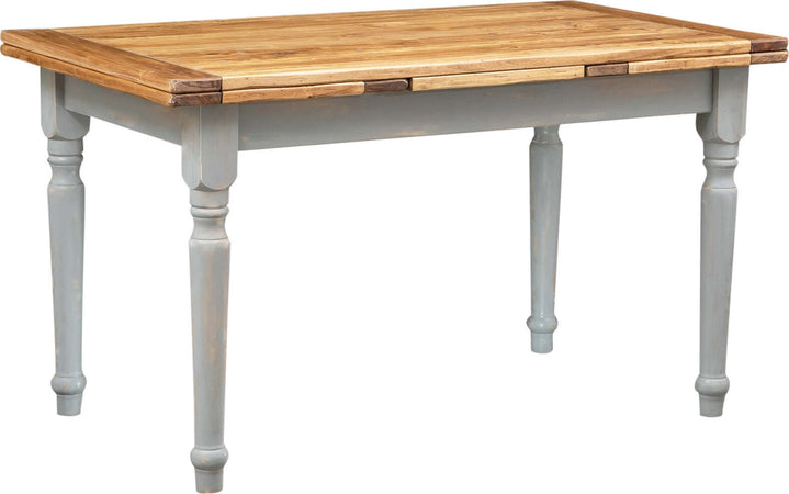 Biscottini-Tavolo-allungabile-Country-legno-massello-di-tiglio-struttura-grigio-anticato-piano-finitura-naturale.-Made-Italy