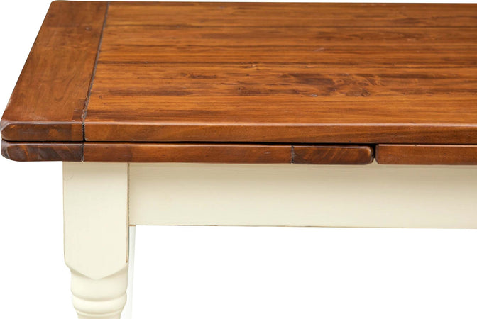 Biscottini-Tavolo-Country-allungabile-in-legno-massello-di-tiglio-struttura-bianca-anticata-piano-noce-L120xPR80xH80-cm.-Made-in-Italy