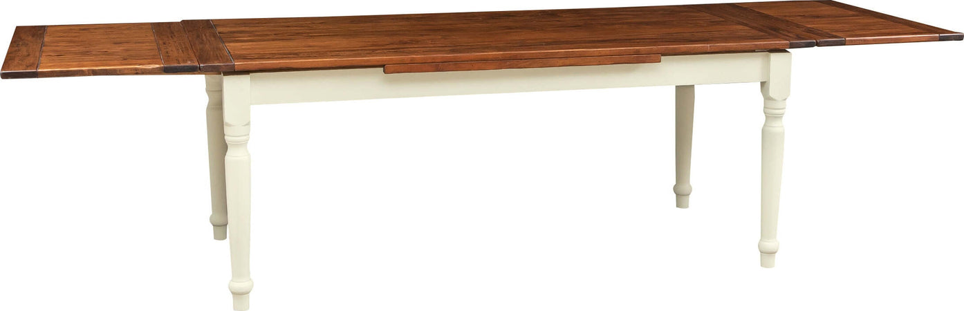 Biscottini-Tavolo-Country-allungabile-in-legno-massello-di-tiglio-struttura-bianca-anticata-piano-noce-L200xPR90xH80-cm.-Made-in-Italy