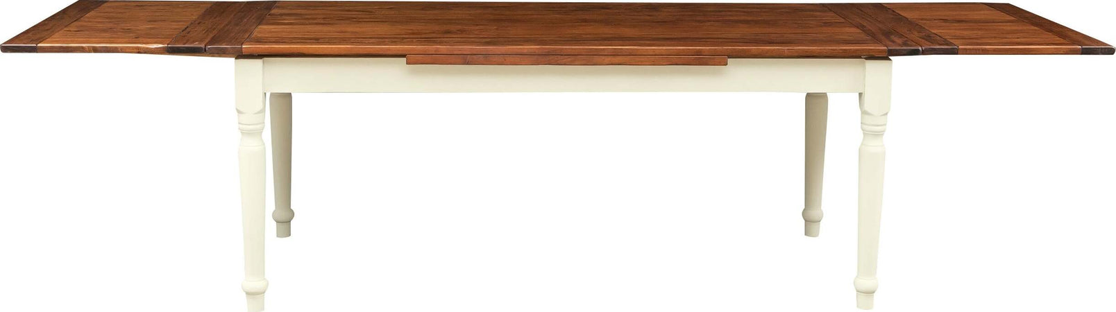 Biscottini-Tavolo-Country-allungabile-in-legno-massello-di-tiglio-struttura-bianca-anticata-piano-noce-L200xPR90xH80-cm.-Made-in-Italy