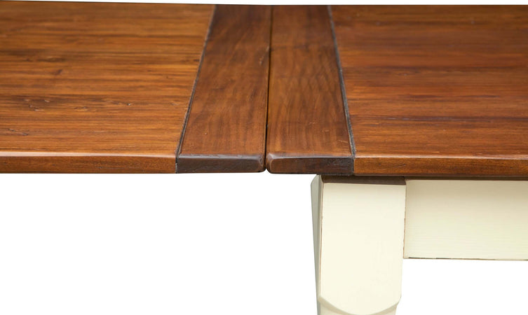 Biscottini-Tavolo-Country-allungabile-in-legno-massello-di-tiglio-struttura-bianca-anticata-top-noce-L250xPR100xH80-cm.-Made-in-Italy