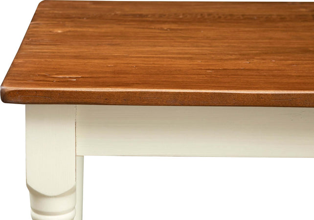 Biscottini-Tavolo-fisso-Country-in-legno-massello-di-tiglio-struttura-bianca-anticata-piano-noce.-Made-in-Italy