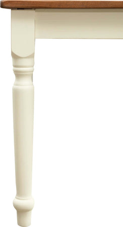 Biscottini-Tavolo-fisso-Country-in-legno-massello-di-tiglio-struttura-bianca-anticata-piano-noce.-Made-in-Italy