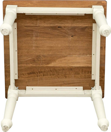Biscottini-Tavolo-fisso-Country-in-legno-massello-di-tiglio-struttura-bianca-anticata-piano-noce.-Made-in-Italy