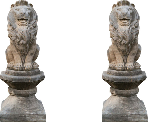 Biscottini-Vecchia-statua-raffigurante-una-coppia-di-leoni-in-pietra