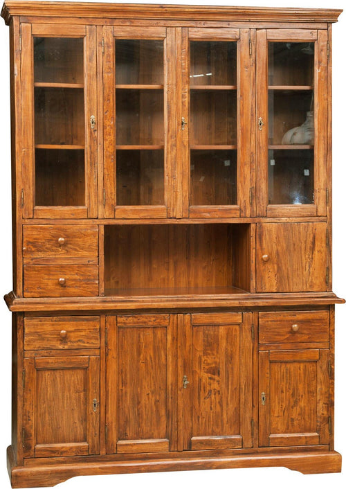Biscottini-Vetrina-Country-in-legno-massello-di-tiglio-finitura-noce-L156xPR50xH200-cm.-Made-in-Italy