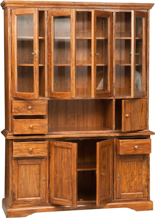 Biscottini-Vetrina-Country-in-legno-massello-di-tiglio-finitura-noce-L156xPR50xH200-cm.-Made-in-Italy
