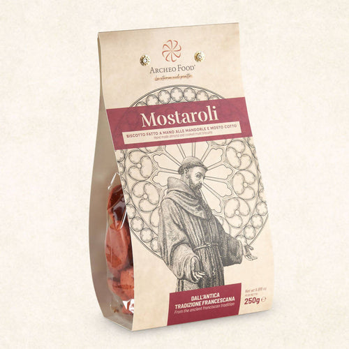 Biscotto fatto a mano alle mandorle e mosto cotto biscotti Mostaroli di San Francesco 250 Gr Archeo Food ricetta originale dall'antica tradizione francescana. Prodotto italiano.