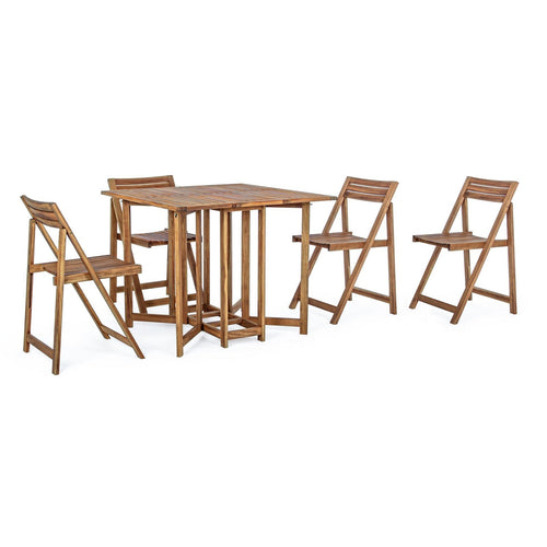 Set tavolo con 4 sedie Noemi in legno di acacia, finitura ad olio, per esterno