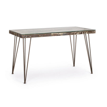 Scrivania "Atlantide" struttura in acciaio anticato, stile industriale, 130 x 65 x 75 cm