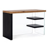 Scrivania Line Wood con 2 mensole, piano in mdf, lato in vetro temperato, 120 x 50 cm