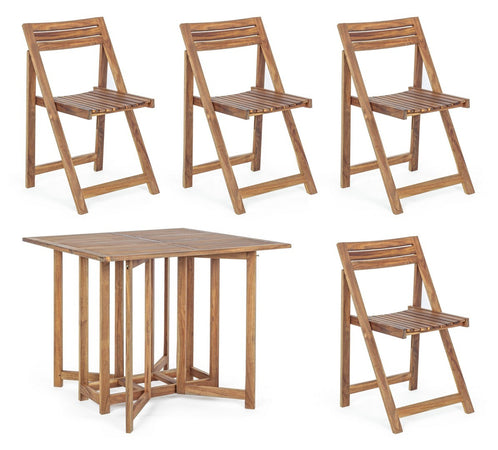 Set tavolo con 4 sedie "Noemi" in legno di acacia, finitura ad olio, per esterno