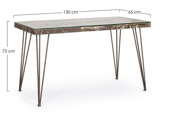 Scrivania "Atlantide" struttura in acciaio anticato, stile industriale, 130 x 65 x 75 cm
