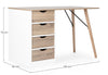 Scrivania Alberta con cassettiera bianca e legno, gambe in legno di pino, piano in MDF, 120 x 60 cm