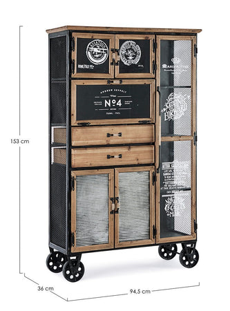 Credenza "Liverpool" con struttura e cassetti in acciaio, stile industriale
