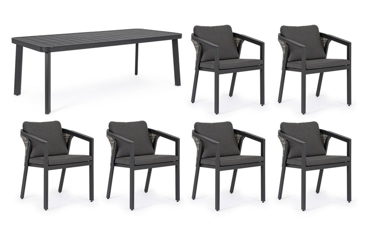 Set tavolo con 6 sedie "Cordova" in alluminio verniciato, seduta in fibra sintetica, per esterno