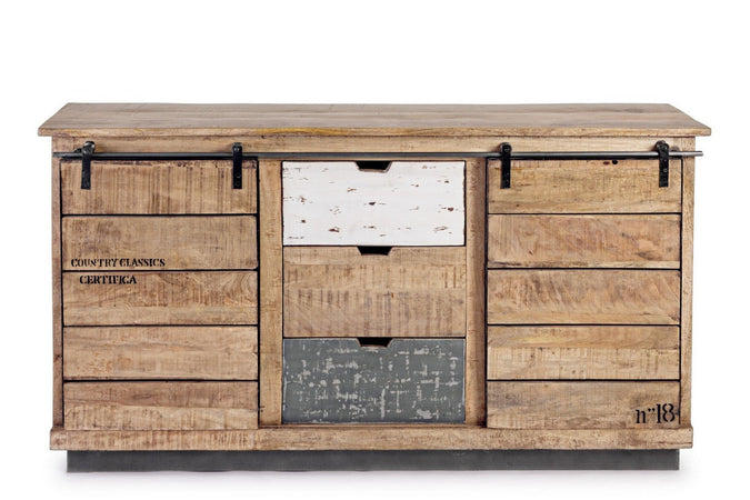 Credenza "Tudor" con struttura in mango e base in acciaio, stile industriale