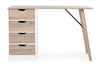 Scrivania Alberta con cassettiera bianca e legno, gambe in legno di pino, piano in MDF, 120 x 60 cm