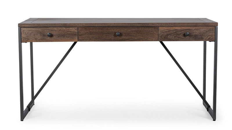 Scrivania "Calixte" con 3 cassetti, struttura in legno di mango e acciaio, stile industriale, 153x66x75.8h
