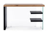 Scrivania Line Wood con 2 mensole, piano in mdf, lato in vetro temperato, 120 x 50 cm