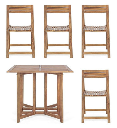 Set tavolo con 4 sedie "Noemi" in legno di acacia, finitura ad olio, per esterno