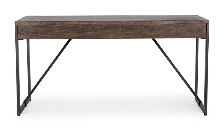Scrivania "Calixte" con 3 cassetti, struttura in legno di mango e acciaio, stile industriale, 153x66x75.8h