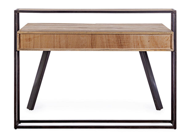 Scrivania "Manchester" con 2 cassetti, struttura in legno di mango ed acciaio, stile moderno, 120x60x92h