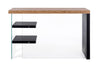 Scrivania Line Wood con 2 mensole, piano in mdf, lato in vetro temperato, 120 x 50 cm