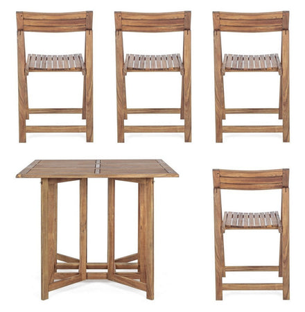 Set tavolo con 4 sedie "Noemi" in legno di acacia, finitura ad olio, per esterno