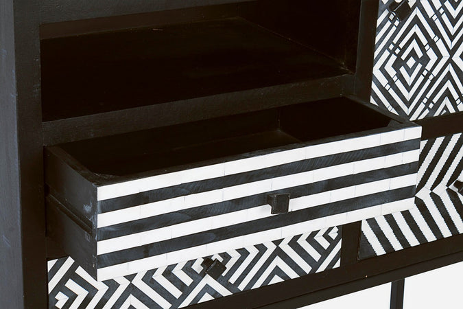 Credenza "Janesh" 4 ante, 6 cassetti, con struttura in legno di mango, stile moderno