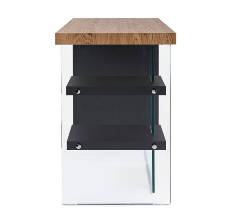 Scrivania "Line" Wood con 2 mensole, piano in mdf, lato in vetro temperato, 120 x 50 cm