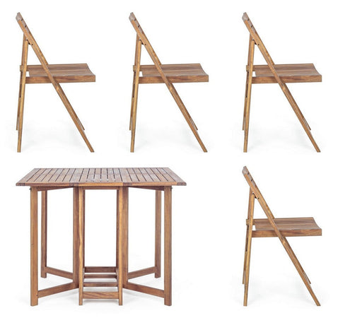 Set tavolo con 4 sedie "Noemi" in legno di acacia, finitura ad olio, per esterno