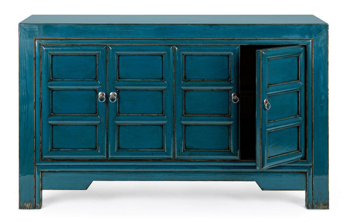Credenza "Jinan", struttura in legno di olmo riciclato, con finitura lucida, maniglie in rame