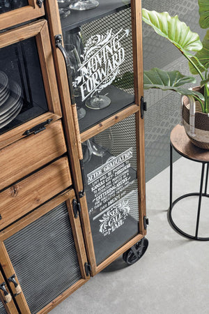 Credenza "Liverpool" con struttura e cassetti in acciaio, stile industriale