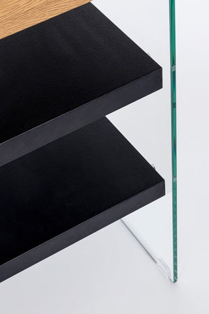 Scrivania "Line" Wood con 2 mensole, piano in mdf, lato in vetro temperato, 120 x 50 cm