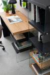 Scrivania Line Wood con 2 mensole, piano in mdf, lato in vetro temperato, 120 x 50 cm