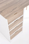 Scrivania Alberta con cassettiera bianca e legno, gambe in legno di pino, piano in MDF, 120 x 60 cm