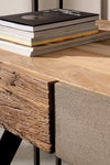 Scrivania Manchester con 2 cassetti, struttura in legno di mango ed acciaio, stile moderno, 120x60x92h