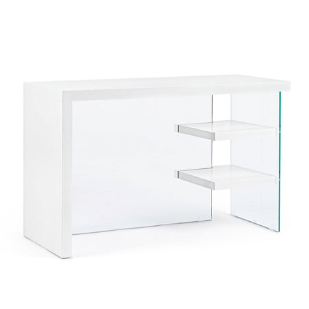 Scrivania "Line" Wood con 2 mensole, piano in mdf, lato in vetro temperato, 120 x 50 cm