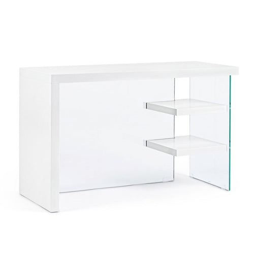 Scrivania Line Wood con 2 mensole, piano in mdf, lato in vetro temperato, 120 x 50 cm