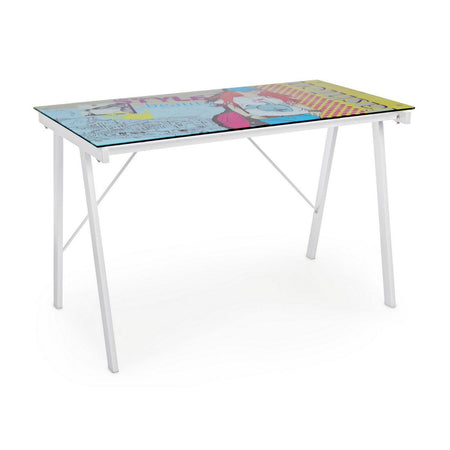 Scrivania moderna "Young" porta pc da ufficio e cameretta in vetro 113 cm