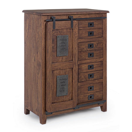 Credenza "Jupiter" con struttura in legno di mango, maniglie in acciaio, stile vintage