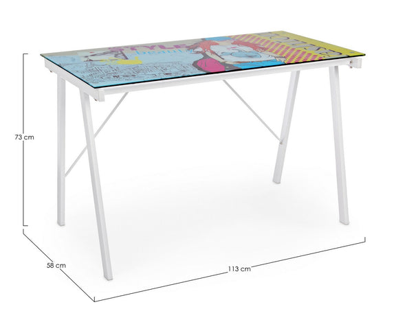 Scrivania moderna "Young" porta pc da ufficio e cameretta in vetro 113 cm
