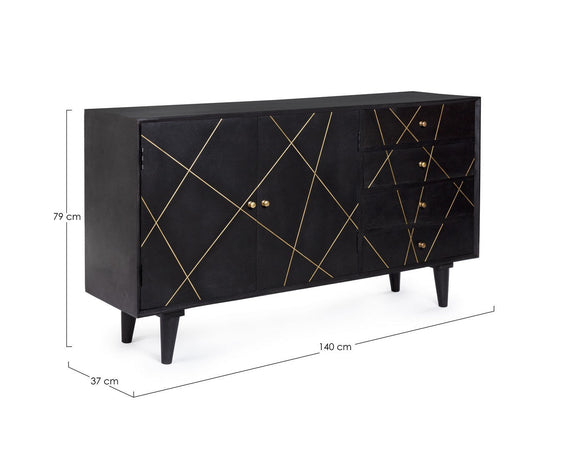 Credenza "Lineas" con struttura in legno di mango, cassetti in mdf, stile moderno